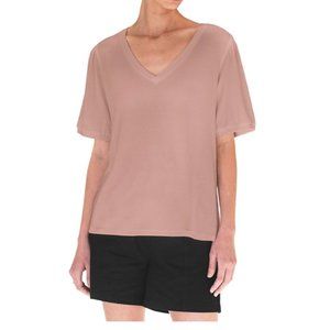 Mod Ref Women's XXL Top V Neck Short Puff Sleeve Knit Shirt Mauve Pink XXL